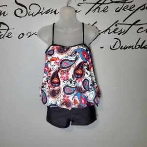 Tankini: Loose Fit Paisley Printed Blouson Tankini from Yonique, XL